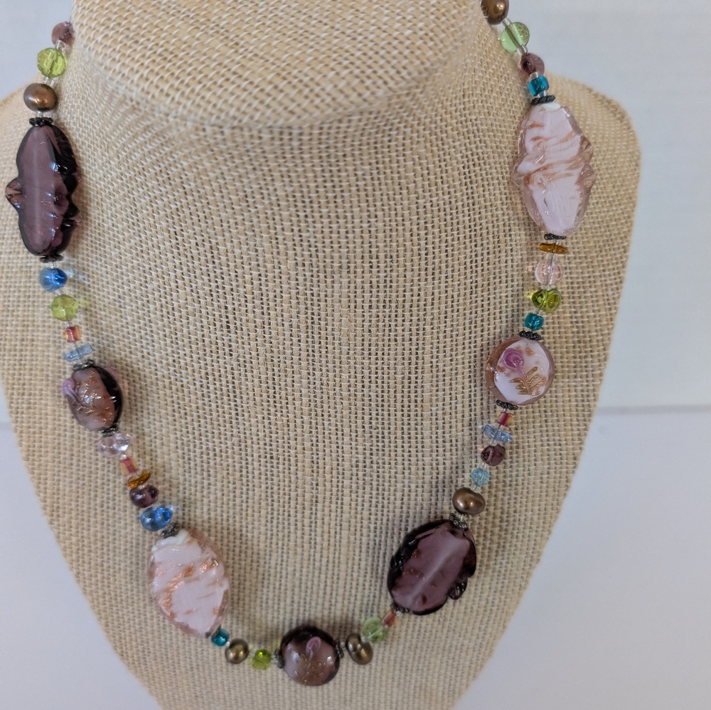 Vintage Necklace Venetian Murano  Beads In Pink And Blue - Picture 8 of 8